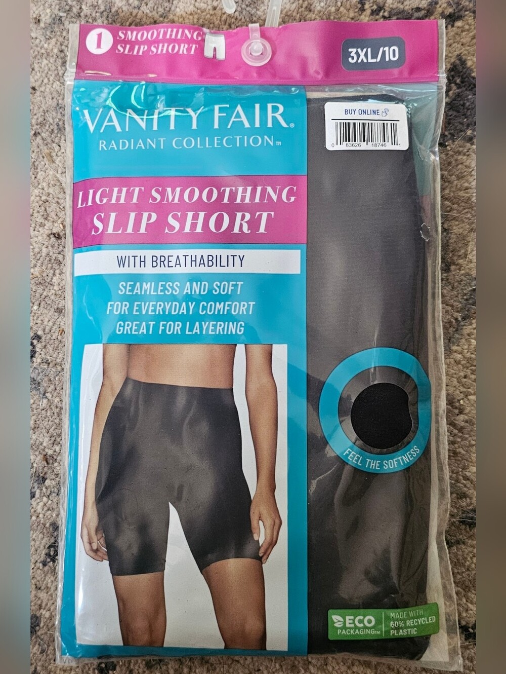 Vanity Fair Light Smoothing Slip Short in Black